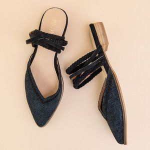 New Mi.iM Black Hand Braided Pointed Toe Slides Mules 6 USA